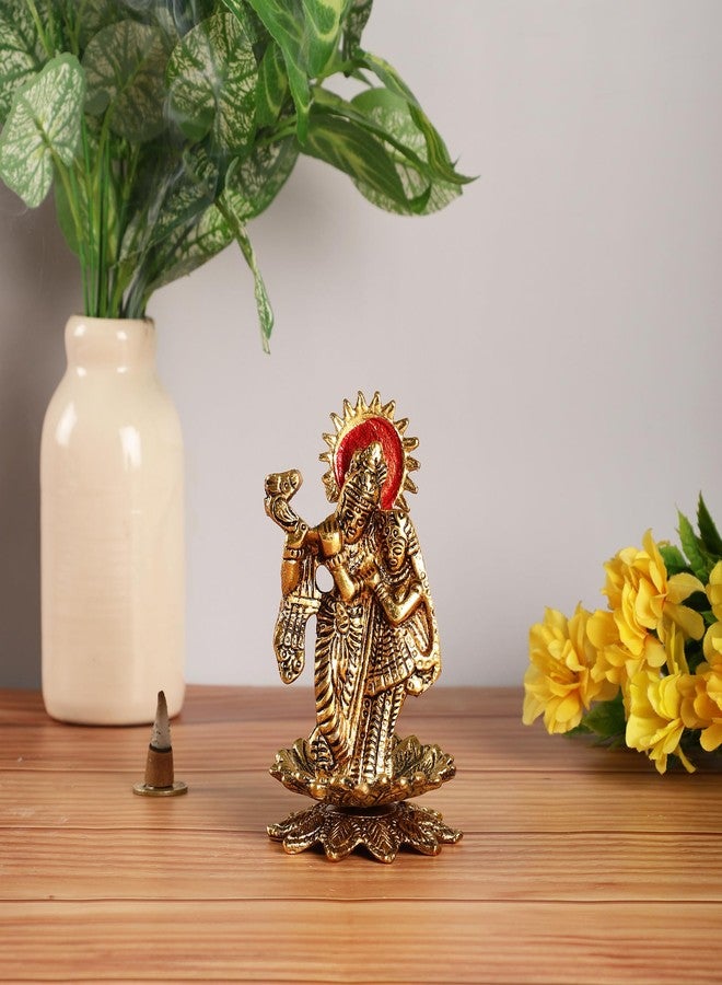 HEYEARTH Radha Krishna on Lotus Metal Statues | Figurine Idol for Home | Lord Krishna Metal Statue | janmashtami | bal Gopal Photo Decorative | Pooja Room Gift Stand - Image 1